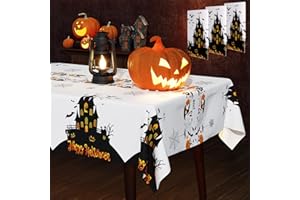 Fibevon Halloween Decorations, 3 Packs Rectangle Halloween Tablecloth Table Covers Premium Plastic Halloween Disposable Tablecloth for Halloween Party Decorations