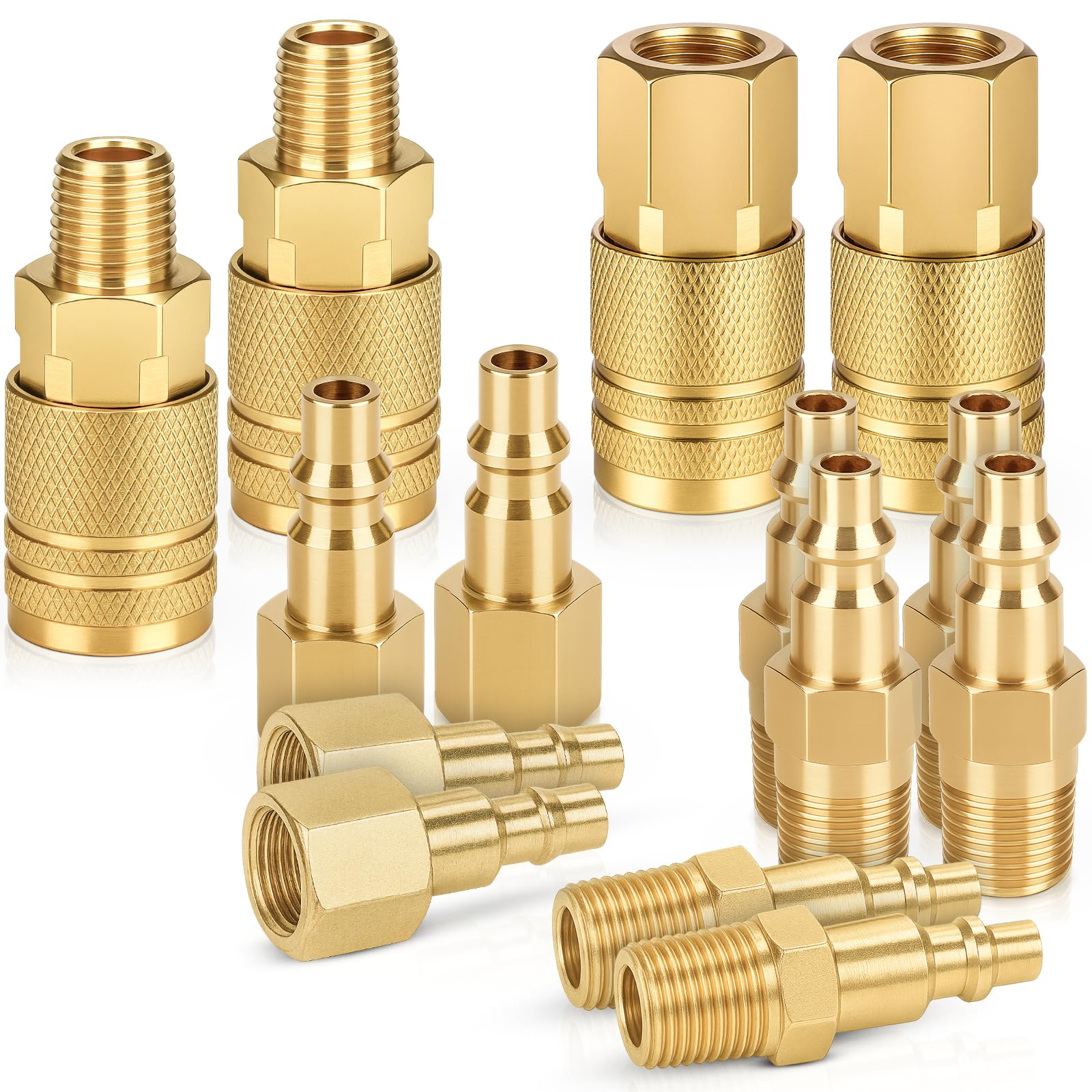 View 1 of 14 Pcs Air Hose Fittings 1/4 Inch NPT, Air Tool Fittings Air Compressor Fittings Quick Connect, Premium Brass Air Coupler And Plug Kit RNSXYAT