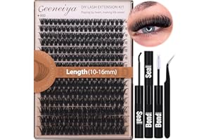 Geeneiya Volume Lash Clusters Kit DIY Lash Extension Kit D Curl Eyelash Extensions with Waterproof Lash Bond and Seal Waterproof Tweezers,10-16MM Cluster Lashes 300Pcs