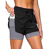 Soothfeel Women's 2 in 1 Running Shorts 5" Athletic Shorts High Waisted Workout Gym Tennis Exercise Shorts with Liner Pocket