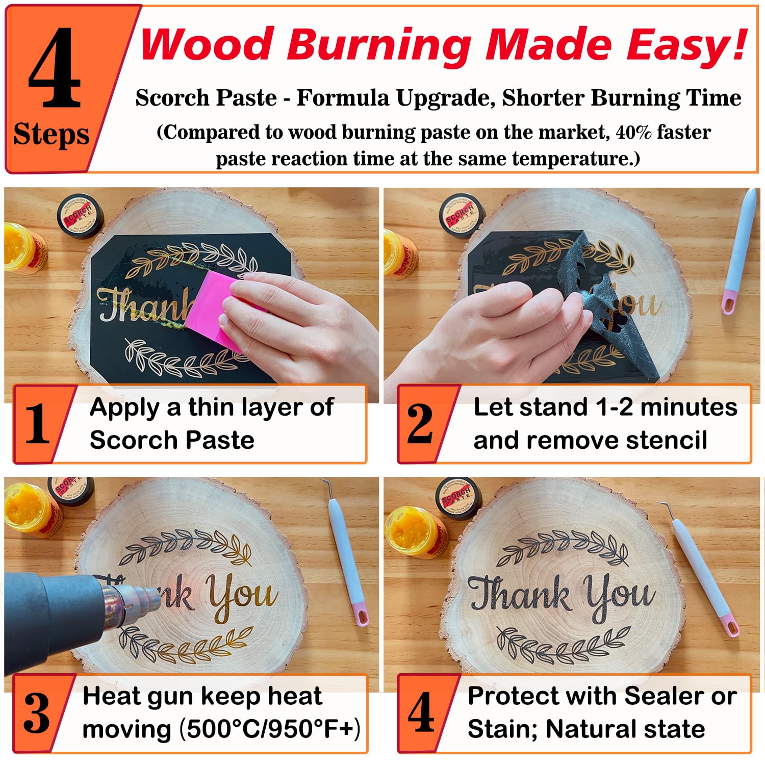 Scorch Paste - Wood Burning Paste, Burning Gel for Crafting & Stencil, Accurately & Easily for DIY Arts, Wood, Canvas & More - 3 OZ