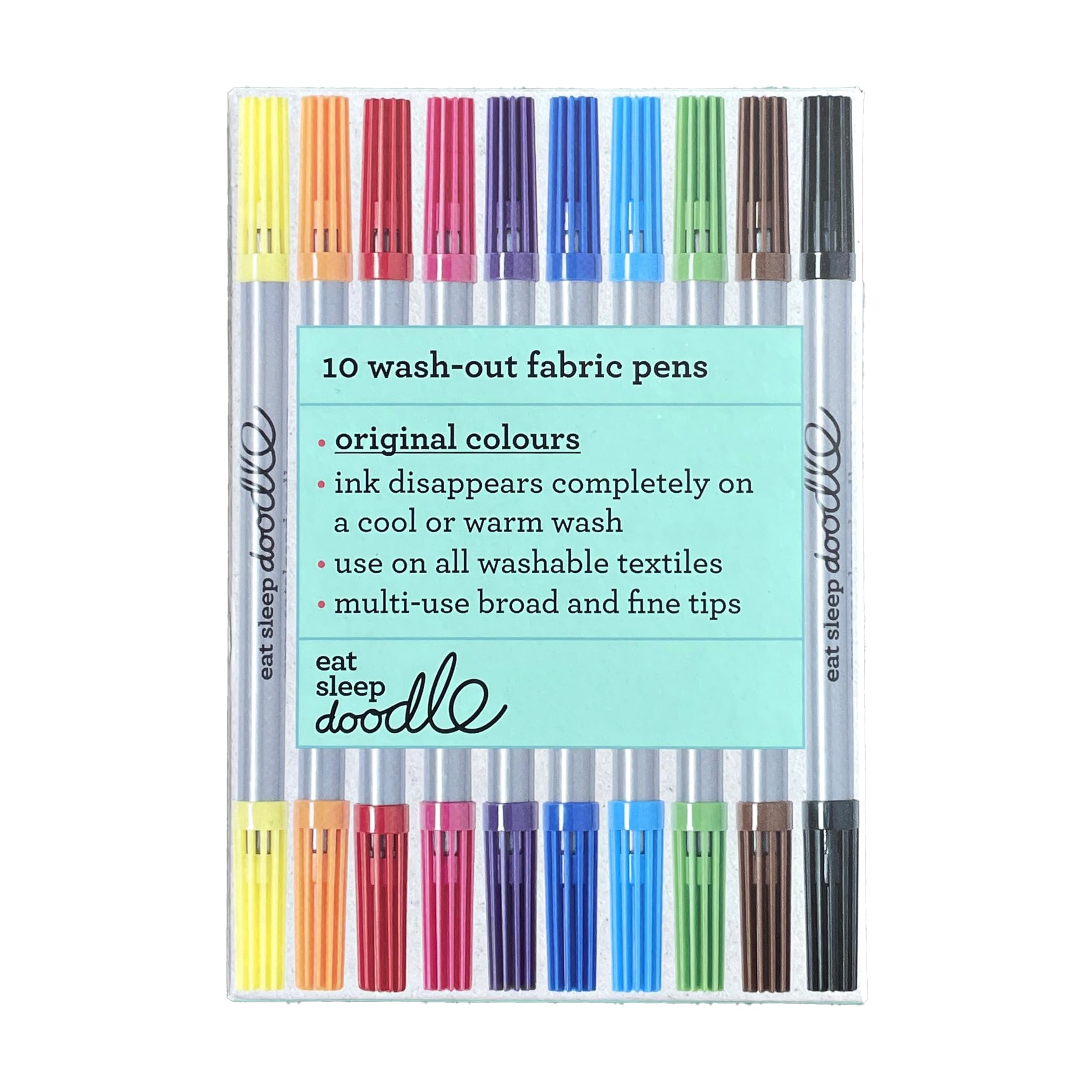 eatsleepdoodle Original Doodle wash-Out Fabric pens (Pack of 10) Double-Ended felt tip pens: Classic Colours