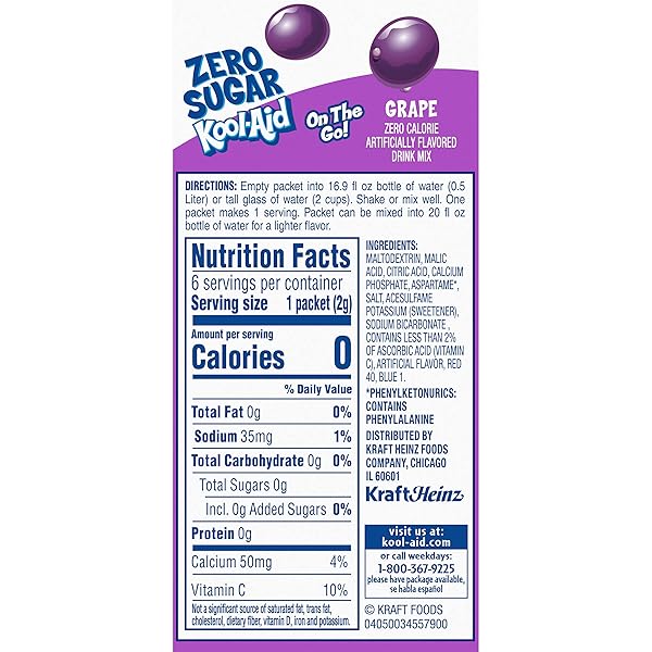 KOOL-AID SUGAR-FREE GRAPE ON-THE-GO POWDERED DRINK MIX 6 COUNT (PACK OF 1)