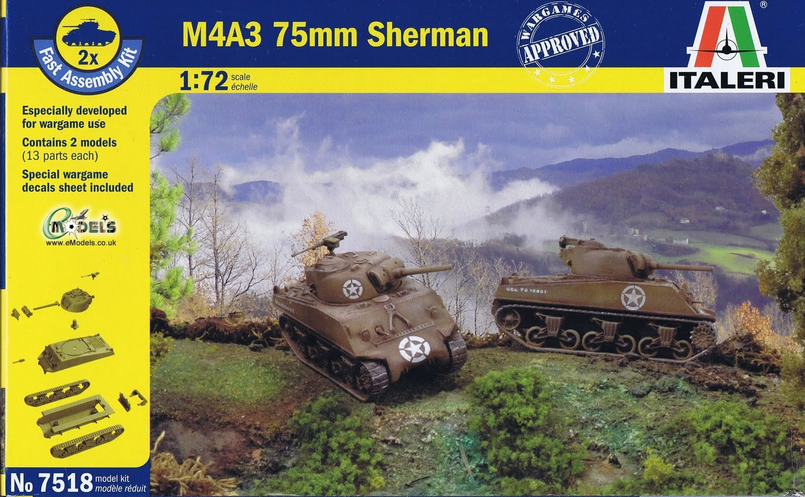 Italeri 510007518 1: 72 – Sherman M4 A3 75 mm (Pack of 2)
