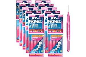 Piksters Interdental Brushes, Size 00, 100 Count (10 x 10 Packs), Interdental Tooth Brush for Extremely Tight Gaps, Gum Soft Bristles for Plaque Removal, Safe for Braces (100 pk)