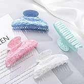 HairChrysm 4.2 Inch Large Acrylic Claw Clips, Cute Pink Blue Hair Clips Strong Hold Hair Claw Barrettes for Thick Thin Hair, 4 Pack Stylish French Hair Accessories for Women Girls