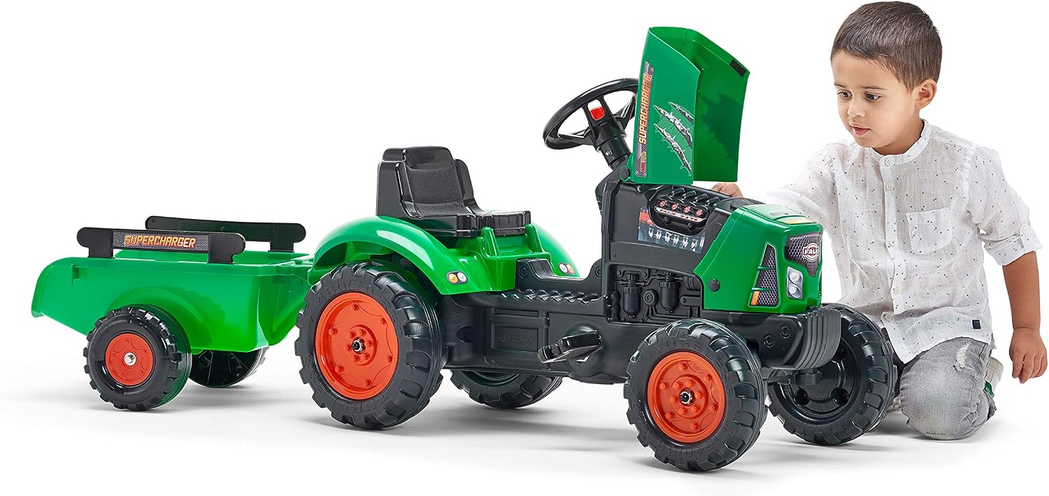 FALK Tractor De Pedales Supercharger Con Remolque | Fabricado En Francia | Para Niños De 2 A 5 Años FALK Tractor De Pedales Supercharger Con Remolque | Fabricado En Francia | Para Niños De 2 A 5 Años
