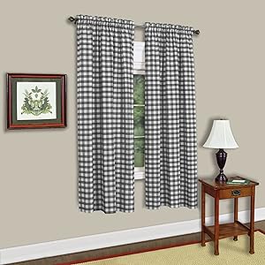 Sweet Home Collection Kitchen Window Curtain Panel Treatment Decorative Buffalo Check Design 63" Long Navy