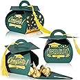 Spakon 30 Pcs Graduation Cap Gift Box Graduation Party Favors Candy Boxes Treat Box with Tassel Table Centerpieces Class of 2025 Grad Decorations(Green, Gold)