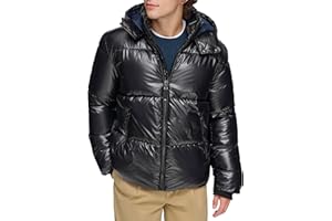 Tommy Hilfiger Mens Tommy Hilfiger Men's Shiny Quilted Puffer With Patch LogoJacket