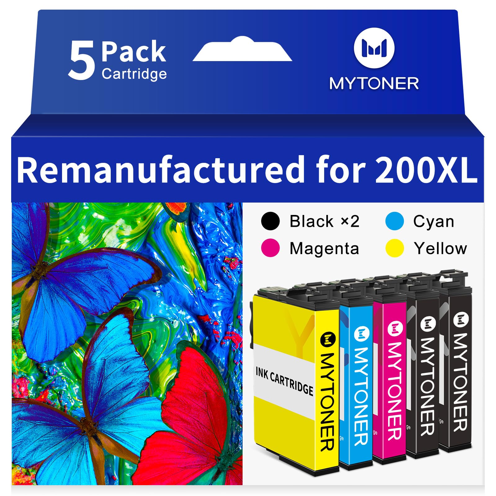 Photo 1 of Remanufactured for Epson 200 Ink Cartridges Combo Pack Replacement for 200 XL Ink Cartridge for Printer Expression XP-200 XP-300 XP-310 XP-400 XP-410 Workforce WF-2520 WF-2530 (5 Pack)