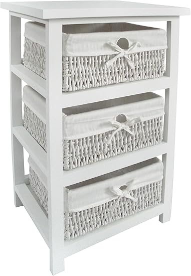 Premier Housewares Meuble De Rangement 3 Paniers En Osier Structure En Bois Blanc 63 X 40 X 32 Amazon Fr Cuisine Maison