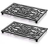 Fasmov 2 Pack Rectangle Cast Iron Trivet, 9.4 x 6.2 Inch Heat Resistant Trivet for Hot Dish Pot Pan Plate Teapot, Decorative 