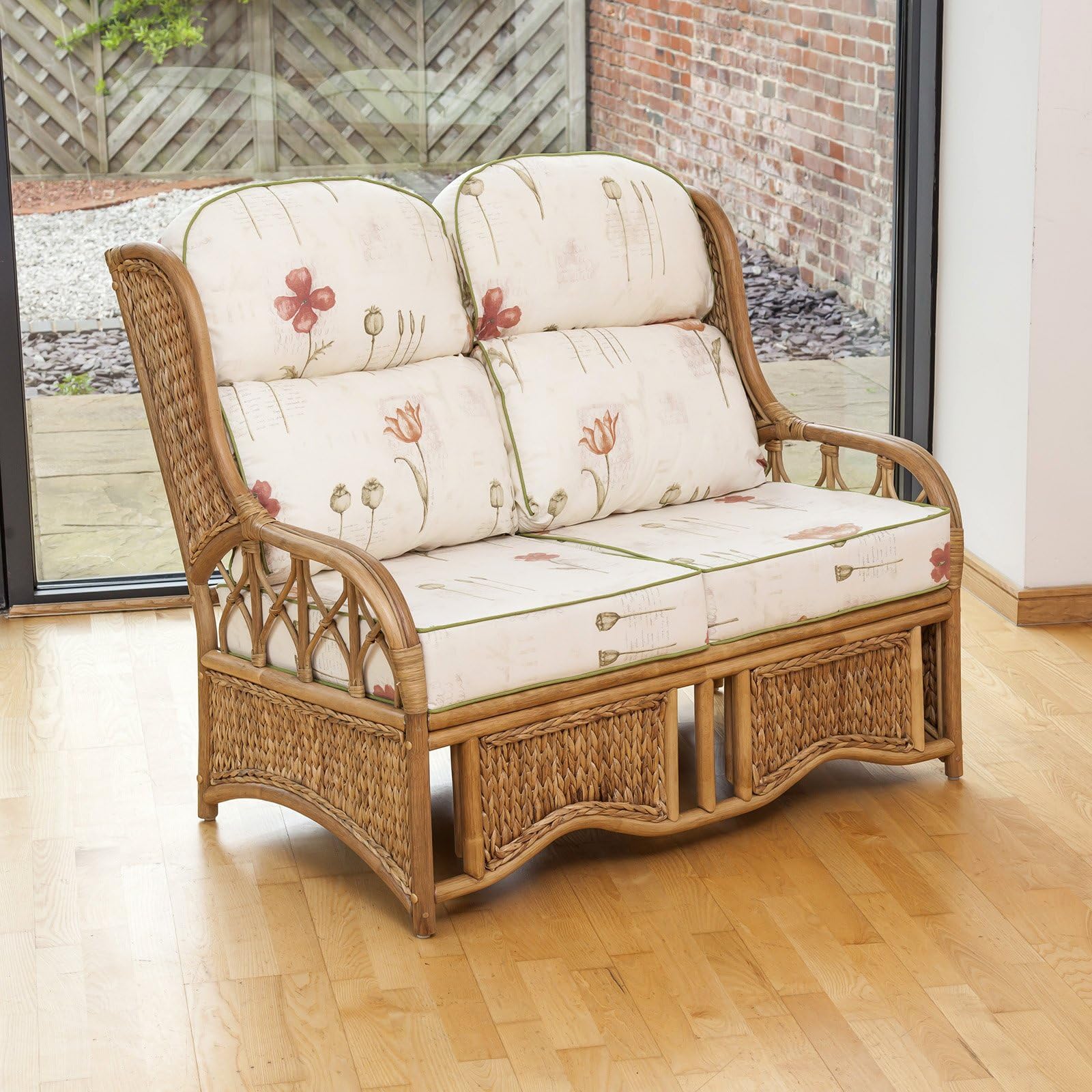 Alfresia Penang 2 Seater Cane and Woven Sea Grass Conservatory Sofa - Poppies Stone