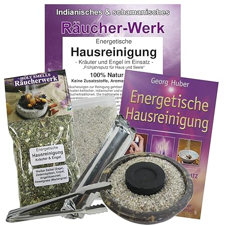 Räucherset 7-tlg Energetische HAUSREINIGUNG Räuchermischung Kräuter und Engel | + Räucherschale + Räucherkohle + Zange + ZUBE