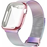 Geoumy Metal Magnetic Bands Compatible for Apple Watch Band Series 10 42mm with Case, Stainless Steel Milanese Mesh Loop Replacement Strap Compatible with iWatch Series 11-1 SE Women Men,Colorful