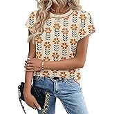 Zeagoo Womens Summer Short Sleeve Tops Crew Neck Pullover Sweaters Cap Sleeve Loose Dressy Casual Blouse Basic Clothes