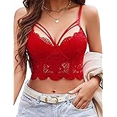 Avidlove Lace Bralette for Women V Neck Camisoles Adjustable Strap Two Layer Crop Top Bustier Tops