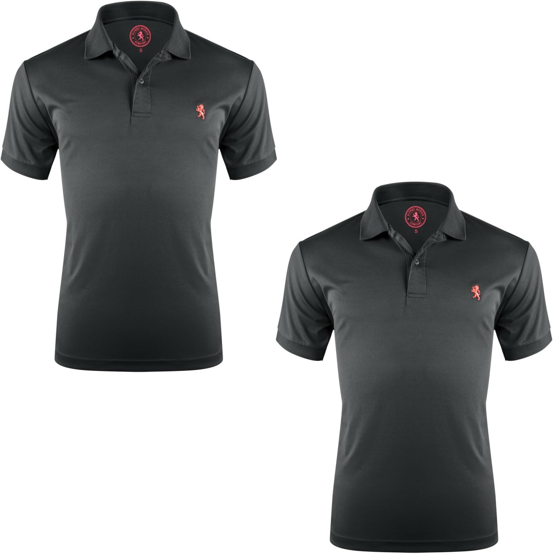 Alfred Morris Mens Short Sleeve Polo Shirts 2 Pack (Black, Large)