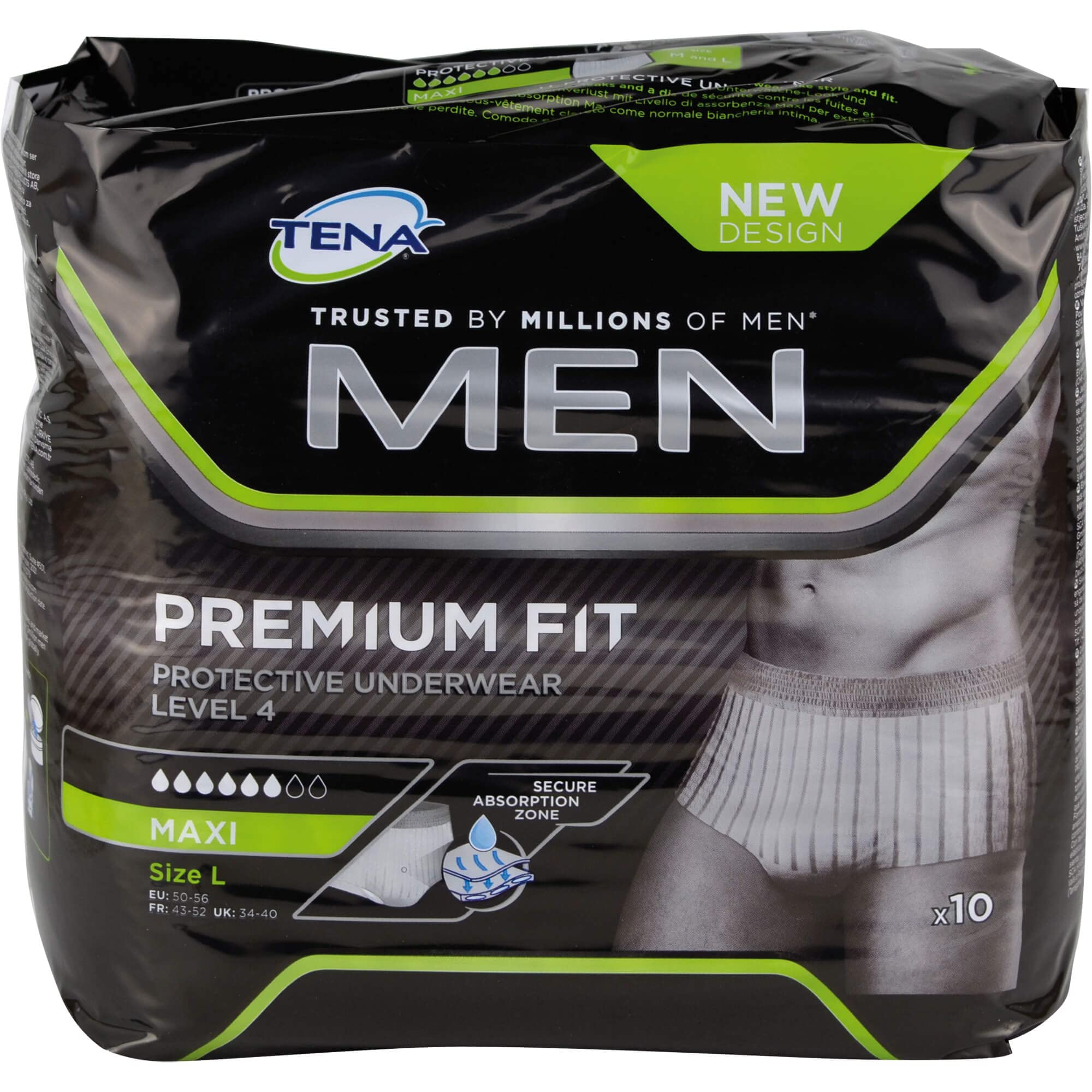 Tena Men Premium Fit Level 4 (Size L/XL) Protective Underwear - Pack of 8