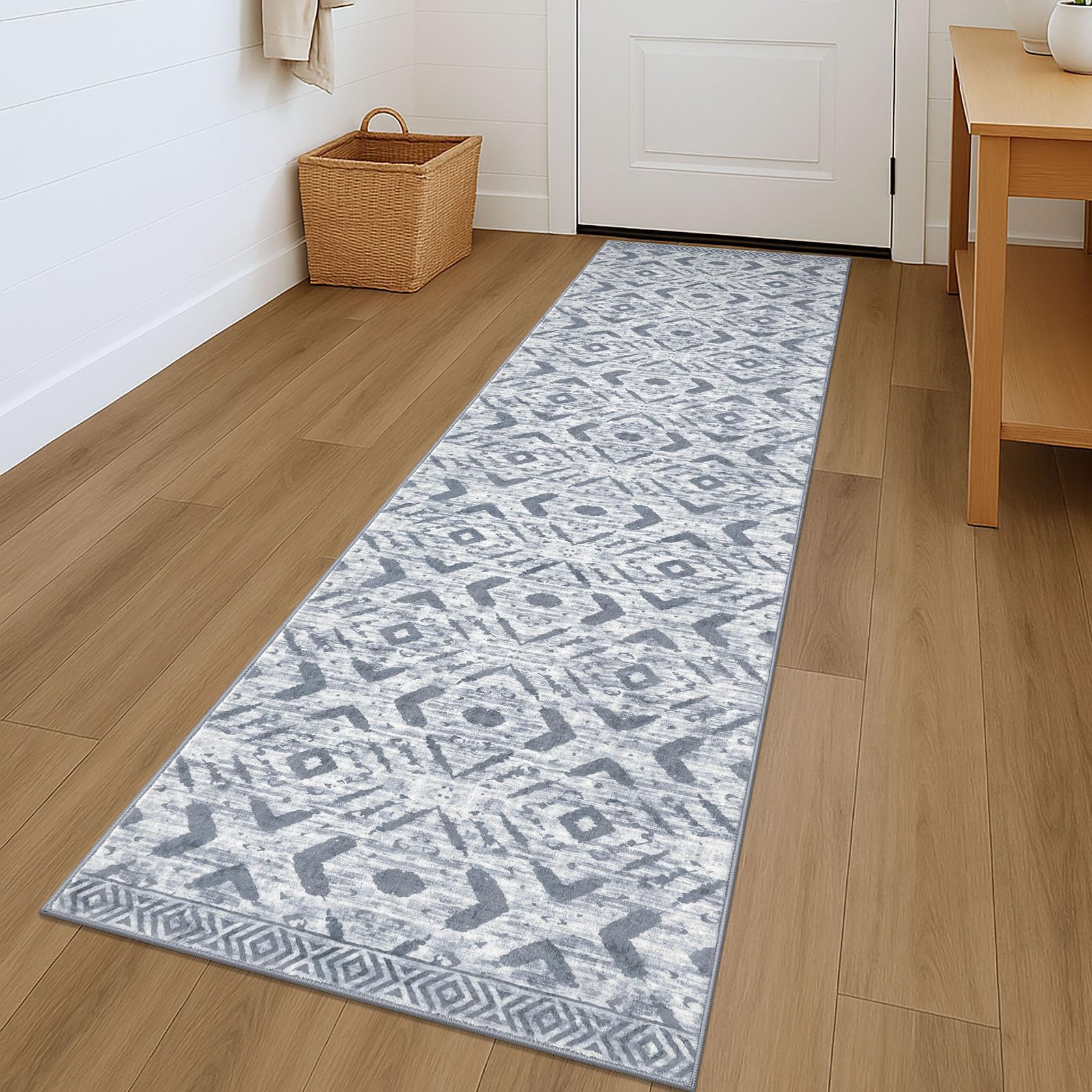 Photo 1 of KILOCOCO Kitchen Runner Rug Hallway Runner Rug Washable, Soft Runners Rugs Non Slip Printed Distressed Laundry Room Rugs, Low-Pile Runners for Entryway Bedroom Living Room, 2x7 Grey White