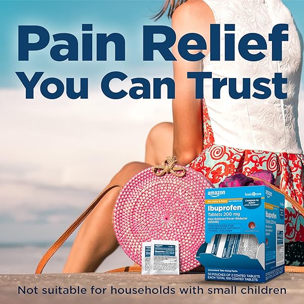 AMAZON BASIC CARE IBUPROFEN TABLETS, 200 MG, PAIN RELIEVER AND FEVER REDUCER, FOR HEADACHE, MUSCULAR ACHES, ARTHRITIS, BACKACHE AND MORE, 100 COUNT (PACK OF 1)