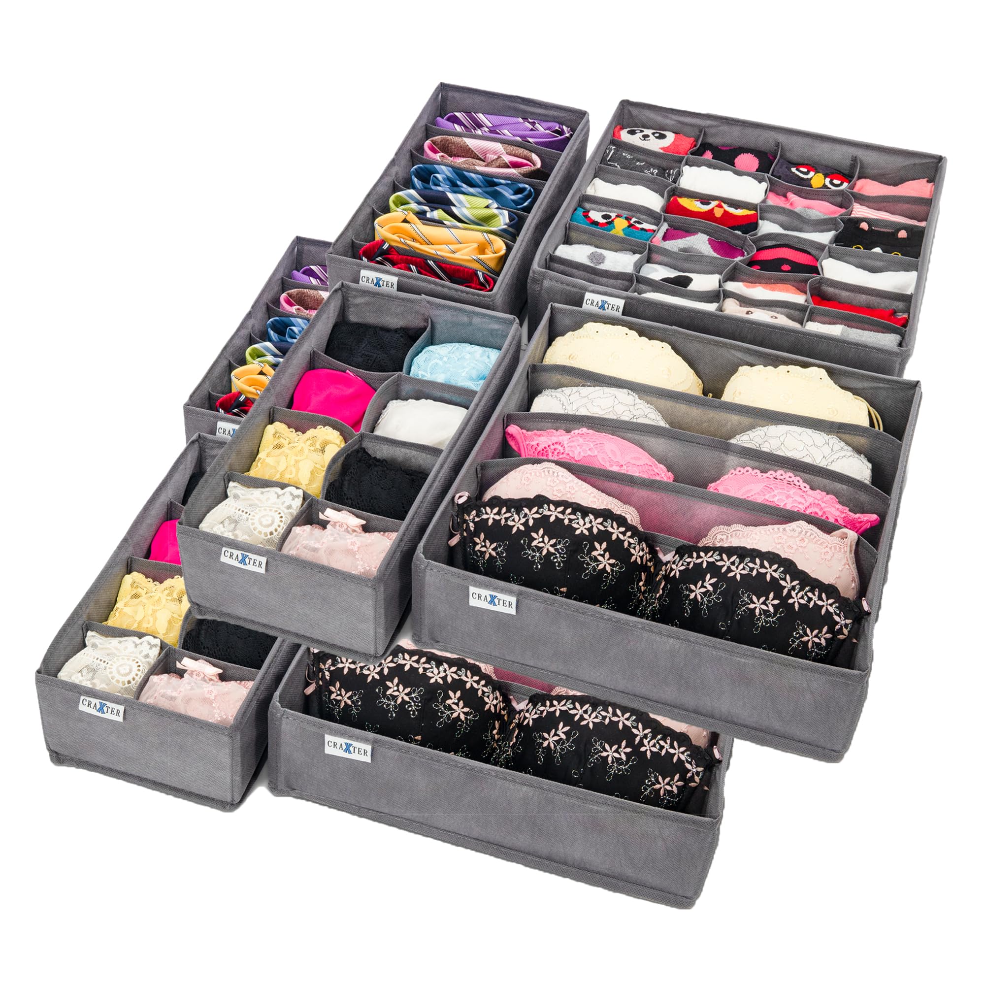 Craxter Underwear Drawer Organiser Divider – Set 8 of Fabric Drawer Dividers for Clothes, Foldable Wardrobe Draw Organizer for Baby clothes, Socks, Bras, Scarf, Ties, Belts, Knickers — image 1