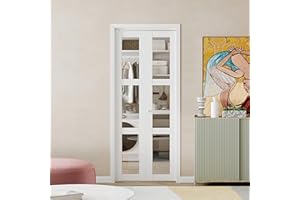 BARNER HOME Bifold Door, 3-lite Clear Glass Closet Door for 32"x 80" Opening, Folding Doors with Hardware Kits, MDF, White Multifold Interior Doors