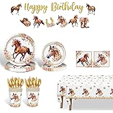 Horse Birthday Party Decorations, 171Pcs Pink Floral Cowgirl Theme Birthday Tableware Kit Including Paper Plates, Napkins, Tablecloth, Banner for Western Cowgirl Party Decorations