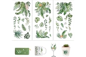 Joeyan 3 Sheets Rub On Transfers for Crafts and Furniture Large Palm Leave Rub on Transfer Stickers Green Plants Decals for W