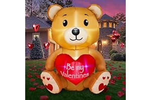 BRDJade 4FT Valentines Day Inflatable Bear Holds Love Heart, Valentines Day Decor Built-in RGB LED Lights, Valentines Day Gift Blow Up Yard Decoration for Party Anniversary Wedding Propose Garden Lawn