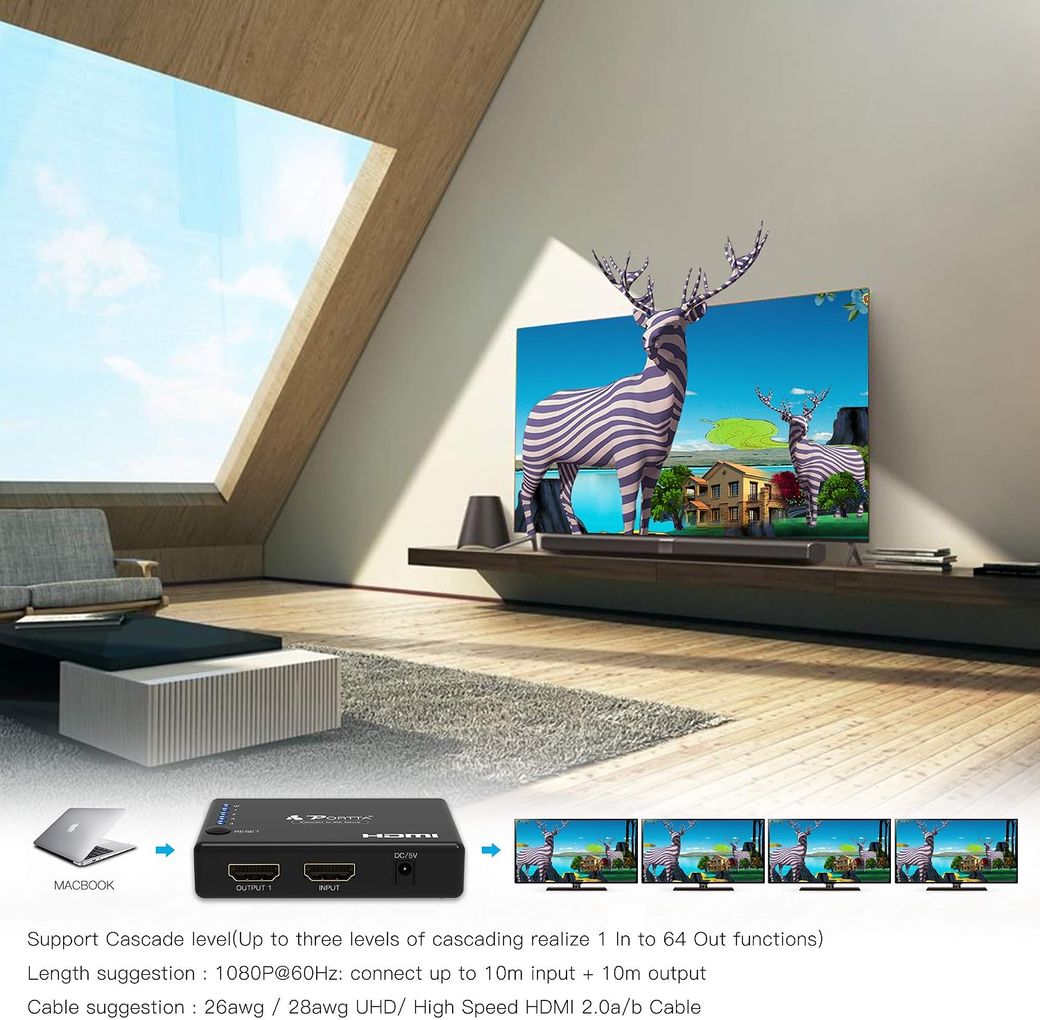 Audio Home Theatre Portta Hdmi Splitter 4 Port 1x4 V1 4 With 340mhz And 4k X 2k Support Full 3d Uncompressed Compressed Audio Electronics Medapp Pl