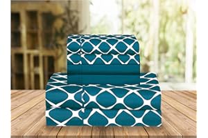 Elegant Comfort Luxury Soft Bed Sheets Bloomingdale Pattern - 1500 Premium Hotel Quality Microfiber Softness Wrinkle and Fade Resistant (6-Piece) Bedding Set, Queen, Teal