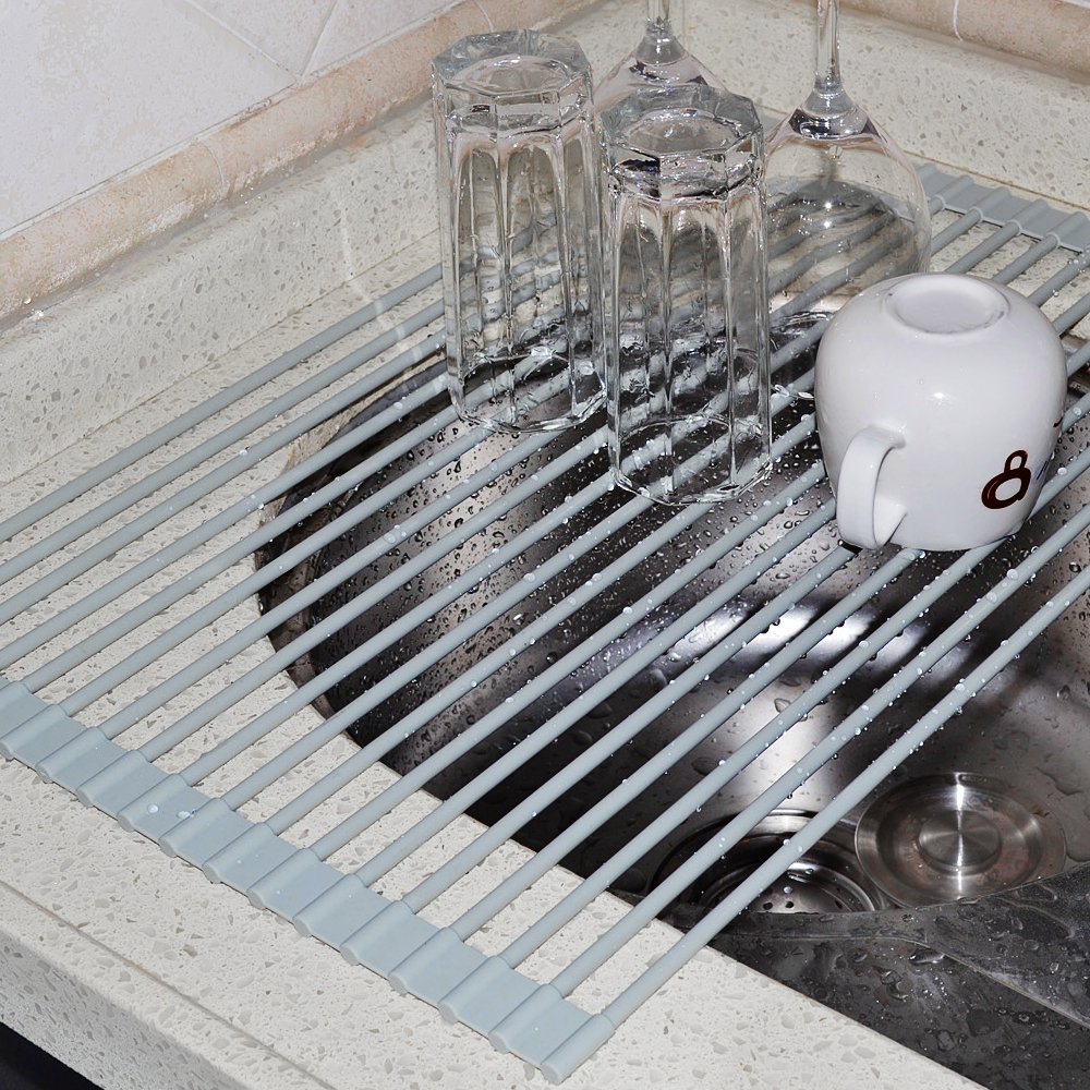 Lifeqvc Over The Sink Dish Drying Rack Foldable Small Mat Roll-Up Silicone Co.. 25 81p8g5T2TcL