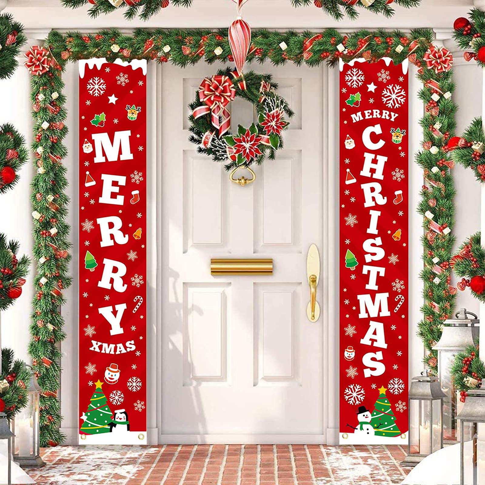 Merry Christmas New Year Decorations - Xmas Couplet Curtain Banner for Home Wall Porch Front Door Party Decor