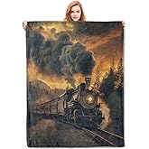VANZEV Steam Train Blanket, 50"x60" Vintage Train Flannel Fleece Throw for Kids & Adults, Ultra-Soft and Warm Home Decor Blanket, Train Gifts