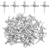 50pcs Antique Silver Jesus Cross Charms Alloy Religious Cross Crucifix Pendants Crucify Dangle Charms for DIY Necklace Bracelet Keychains Jewelry Making Crafting
