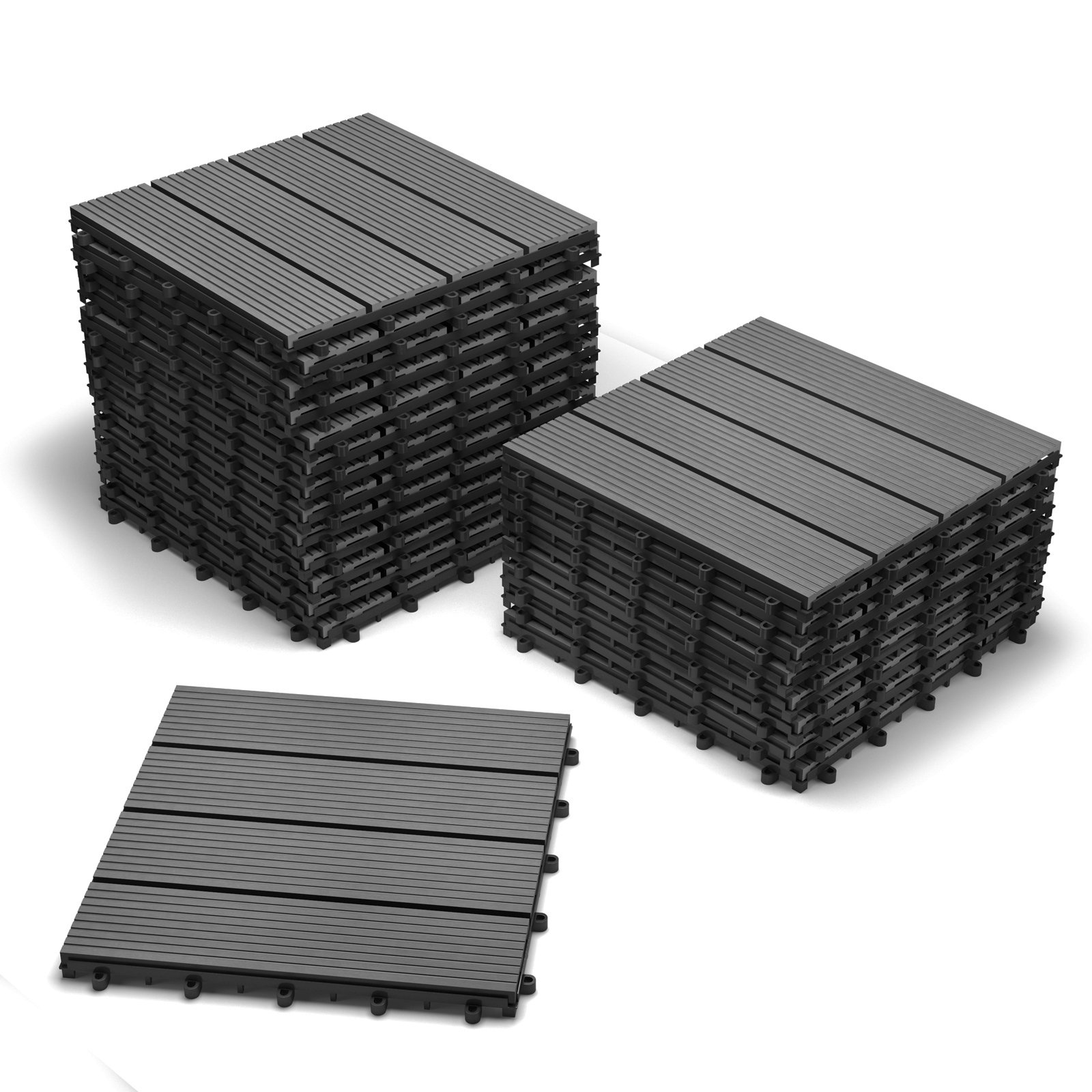 Junado klick Tile for 2 m², Flooring with Drainage, Anthracite, 30 x 30 cm, Set of 22