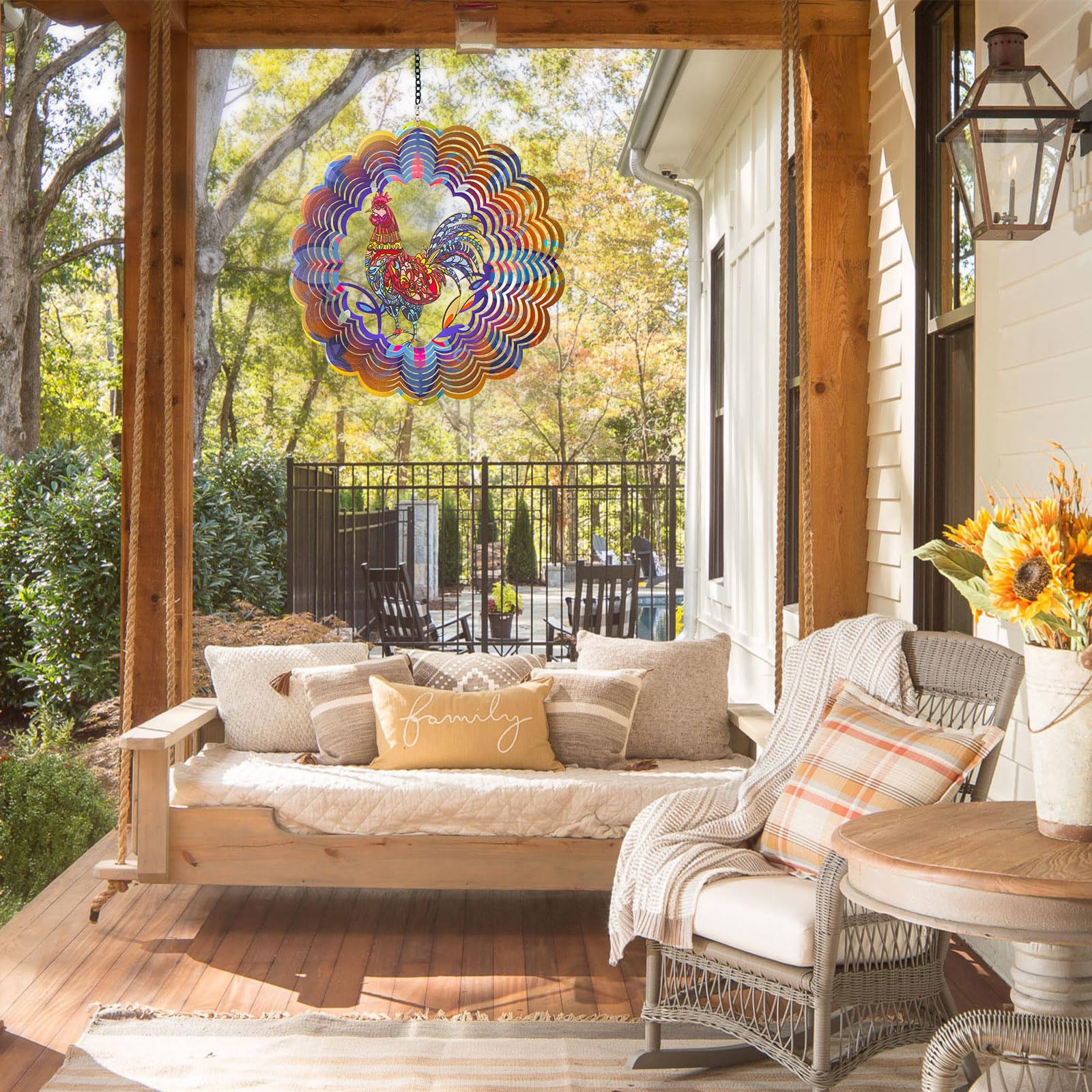 Rooster Metal Wind Spinners - Chicken Gifts for Women Mom Men Dad Grandpa,Hanging Wind Spinner for Outdoor & Indoor Decorations, 12 inch for Ornament Gifts