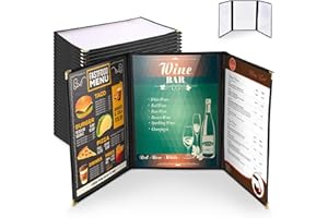 YESCOM WeChef 30 Pack Restaurant Menu Covers 8.5 x 11 Triple Fold 3 Pages 6 Views Transparent Restaurant Menu Covers Holder Black