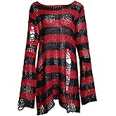 Zhiyouni Punk Gothic Sweater for Women Men Hollow Out Loose Knit Pullover Tops