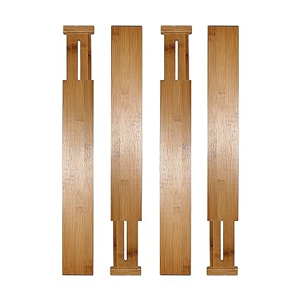 Schubladen Organizer aus Bambus Holz - 4er Set Erweiterbares Küchen Schubladen Ordnungssystem - Schubladeneinsatz Schubladent