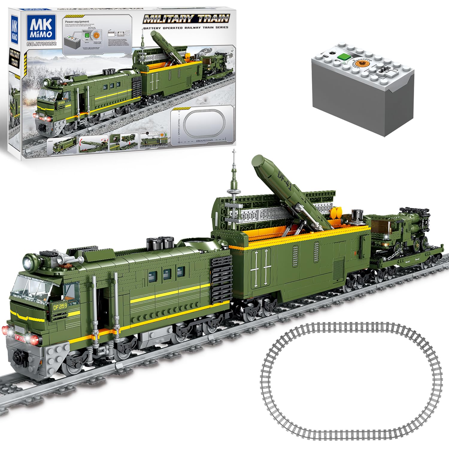 Photo 1 of MKmimo Military Train Building Kit, Compatible with Lego Military Army Train Building Block with Lights, Missiles, Trucks and Train Tracks, Gift for Military Lovers, Teens and Adults (1174 Pieces)