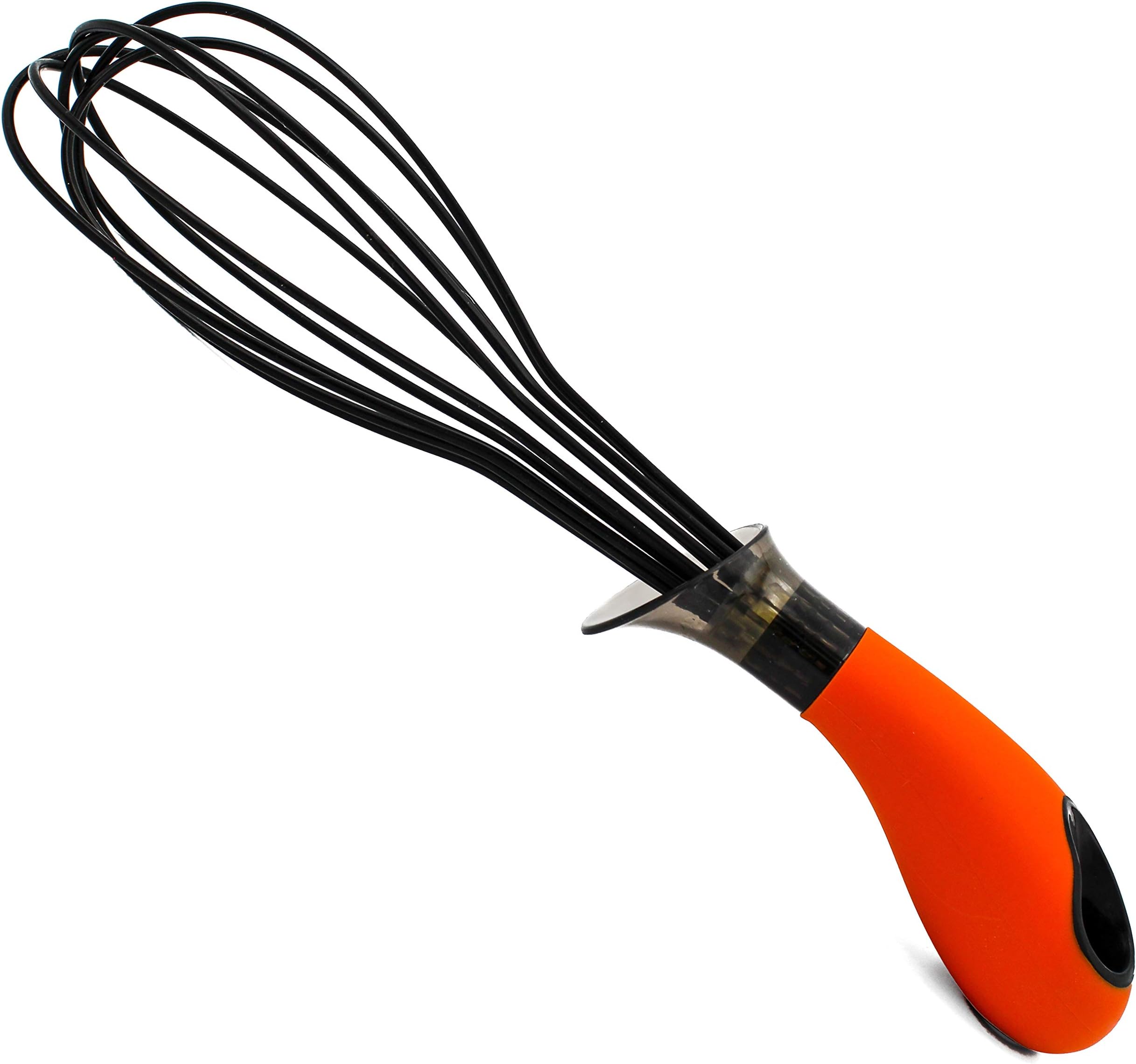 Kitchen Details Fun Color Silicone Egg Whisk Non-Stick Safe 12 Inch for Blending, Whisking, Beating & Stirring Heat Resistant to 400°F BPA Free Integrated Drip-Catching Collar (Orange)