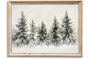 uniro Christmas Wall Art Prints, Vintage Christmas Decor, Rustic Winter Pine Forest Christmas Trees Canvas Art Prints Poster Painting, Farmhouse Christmas Forest Landscape Winter Art Picture Aesthetic for Bedroom Bathroom Living Room Office Decor (8" x 10"-UNFRAMED)