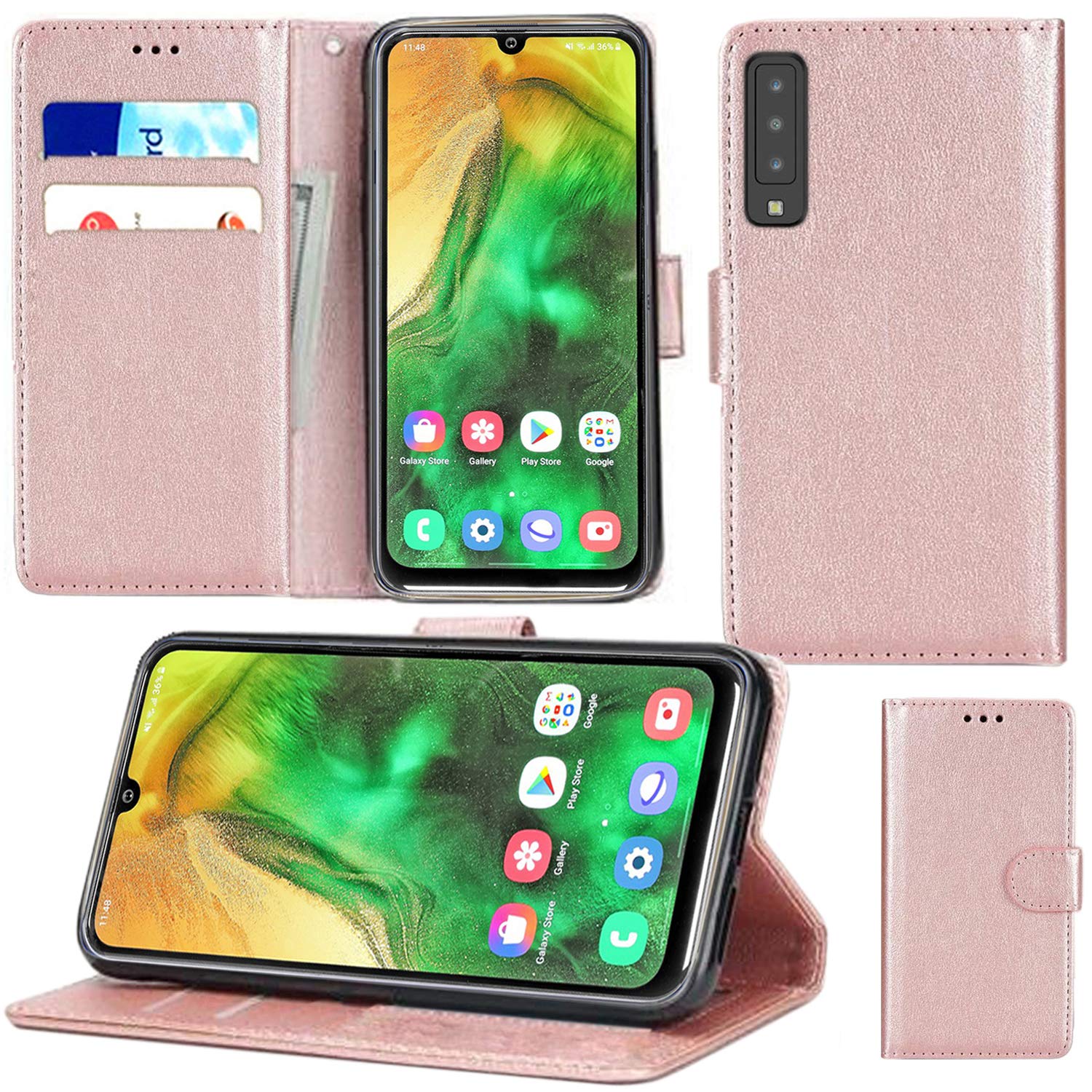 Mobile Stuff Case Compatible with Samsung Galaxy A50 (2019), Leather Case Flip Folio Book Case Wallet Cover with Magnetic Closure & Kick Stand for Galaxy A50 (Rose Gold)