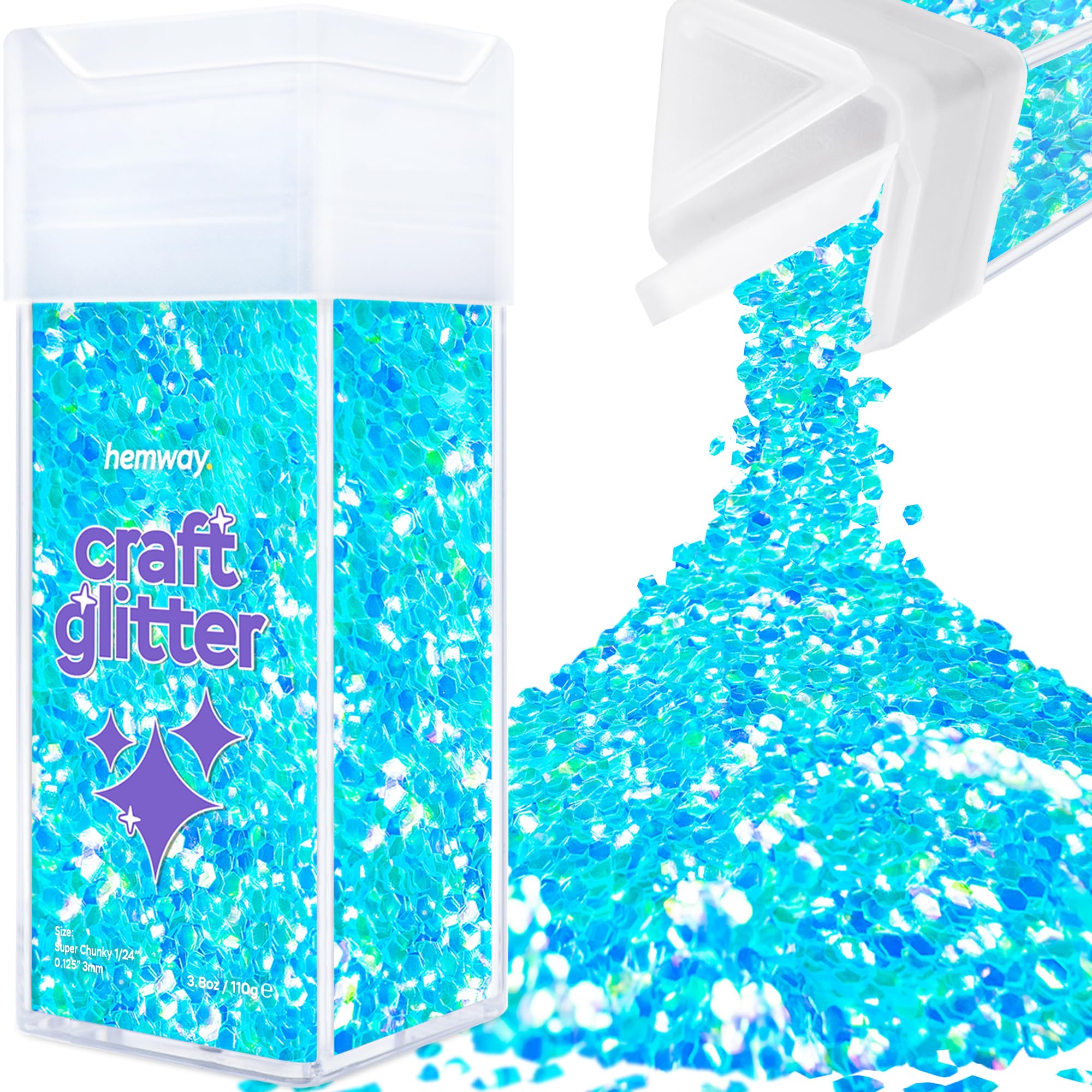 Hemway Glitter Shaker Baby Blue Iridescent 110g Super Chunky, Craft Glitter Shaker for Resin & Epoxy Crafts, Christmas Art Supplies, Nail, Body, Face, Eye, Festival, Crafting, Slime, Sparkle