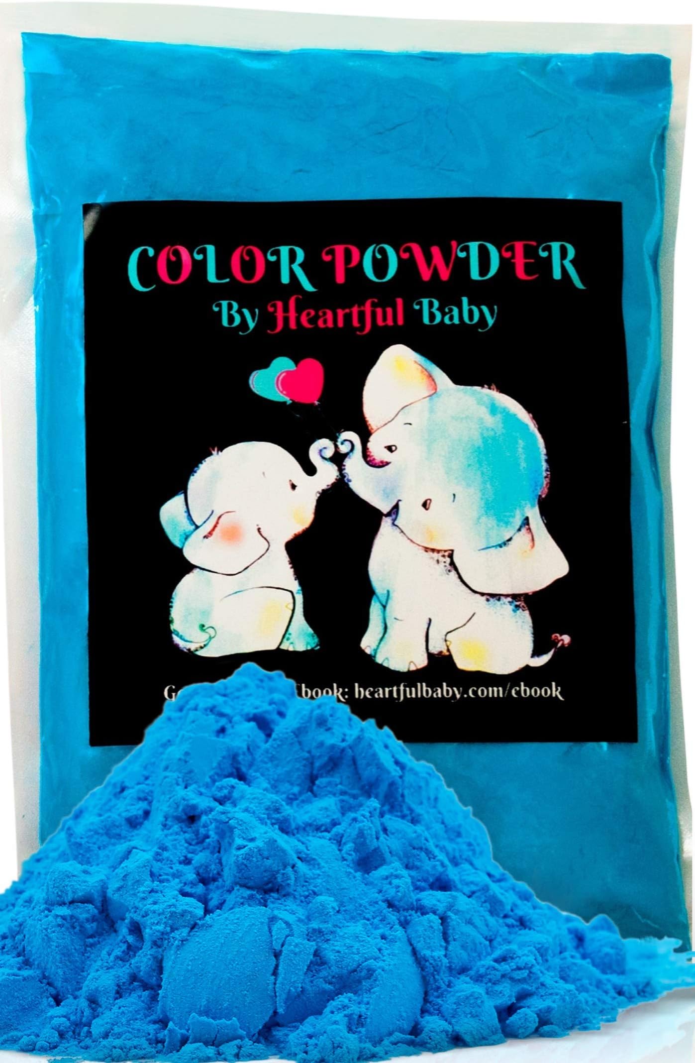 Heartful Baby Gender Reveal Party Supplies - 4lb Blue Color Powder 4 lbs Bag - Free Ebook - Boy He Him Announcement - Holi Festival Colored Powdered Smoke Bomb - Car Exhaust Burnout - 5k Fun Run Azul