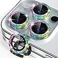 Misea Compatible for iPhone 15 Pro/iPhone 15 Pro Max Camera Lens Protector Bling, 9H Tempered Glass Camera Cover Screen Protector Metal Individual Ring Protector Decoration Accessori, Colorful Glitter