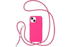 ZTOFERA Crossbody Case for iPhone 13/iPhone 14 with Lanyard Strap Adjustable Rope Liquid Silicone Soft Cover for iPhone 13/iPhone 14 6.1 inch-Hot Pink